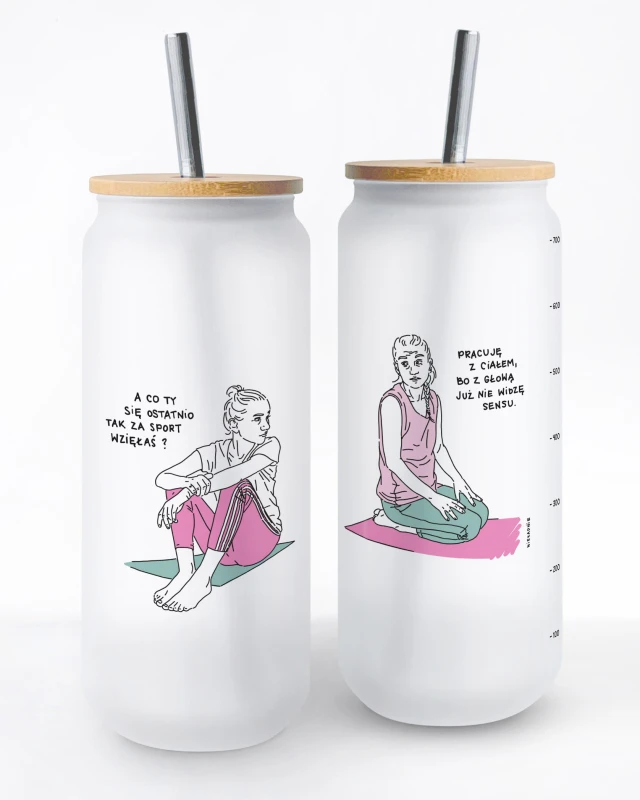szklany kubek ze słomką 700ml pracuję z ciałem
