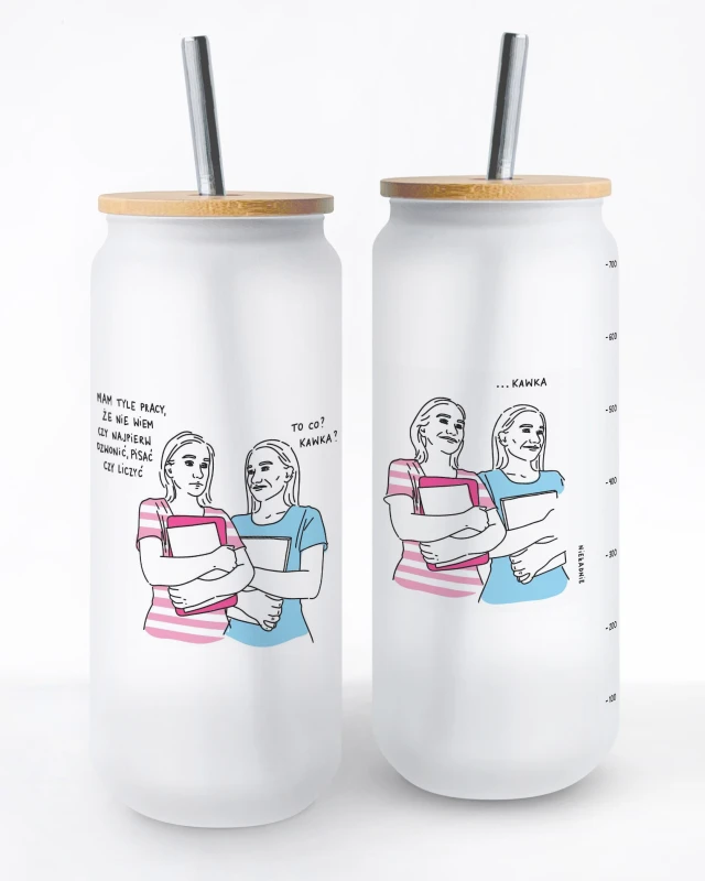 szklany kubek ze słomką 700ml kawka