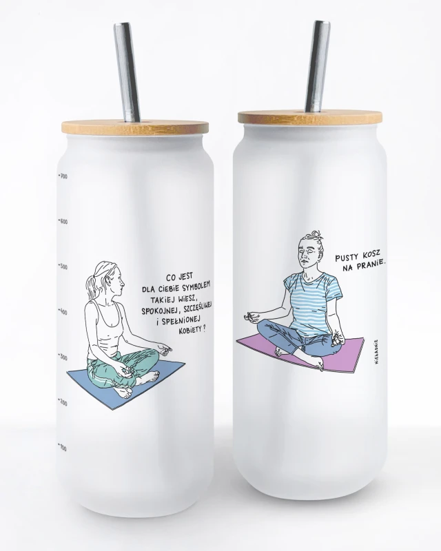 szklany kubek ze słomką 700ml pusty kosz